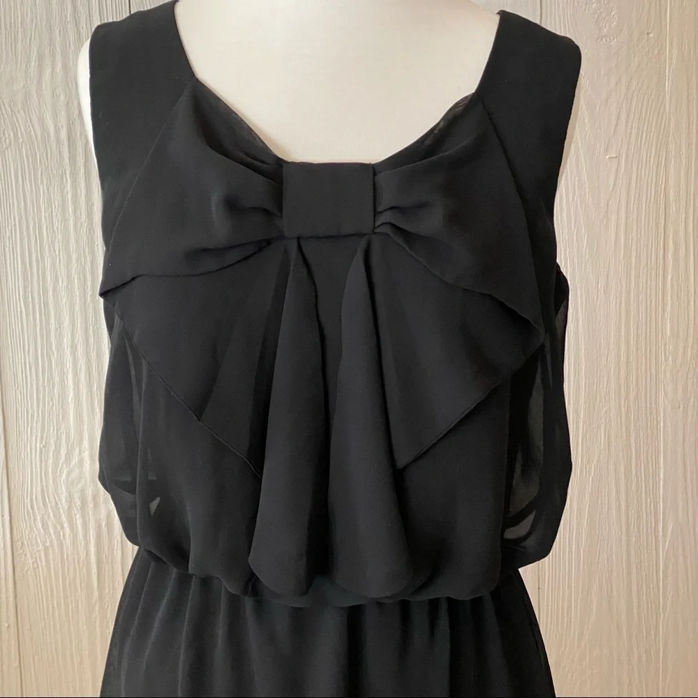 AB Studio Black Dress with Bow and Gathered Waist Size Small - Picture 2 of 14